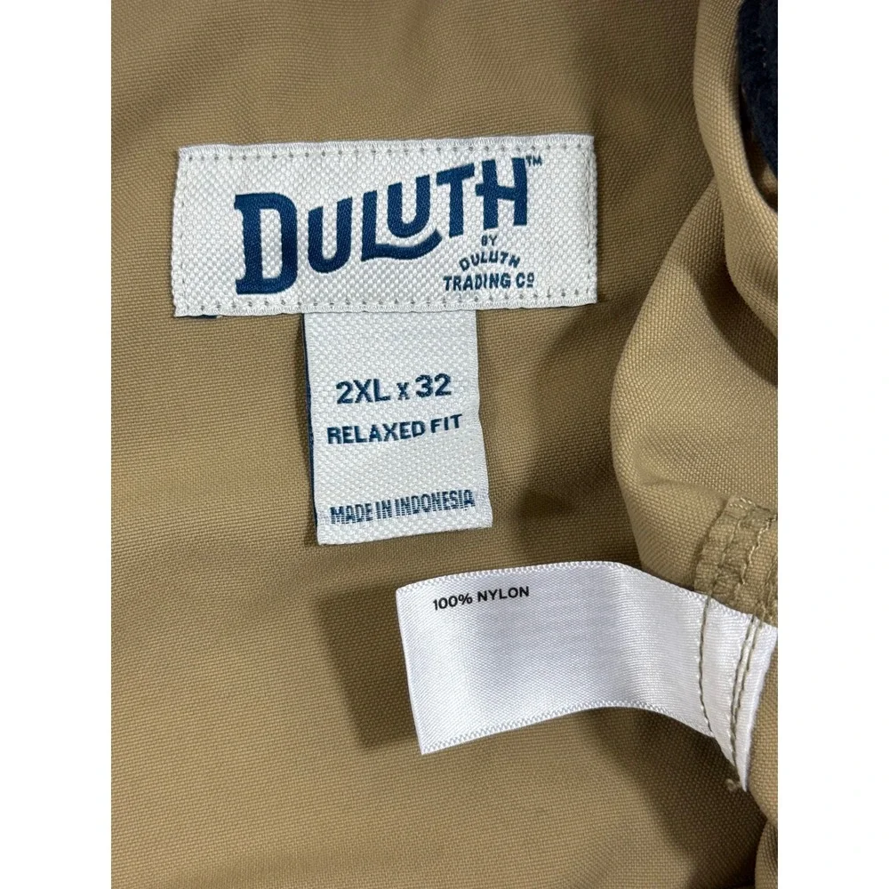 Duluth Trading Men's 2XL x 32 Cargo Pants Tan Relaxed Fit Nylon Hiking Utility
